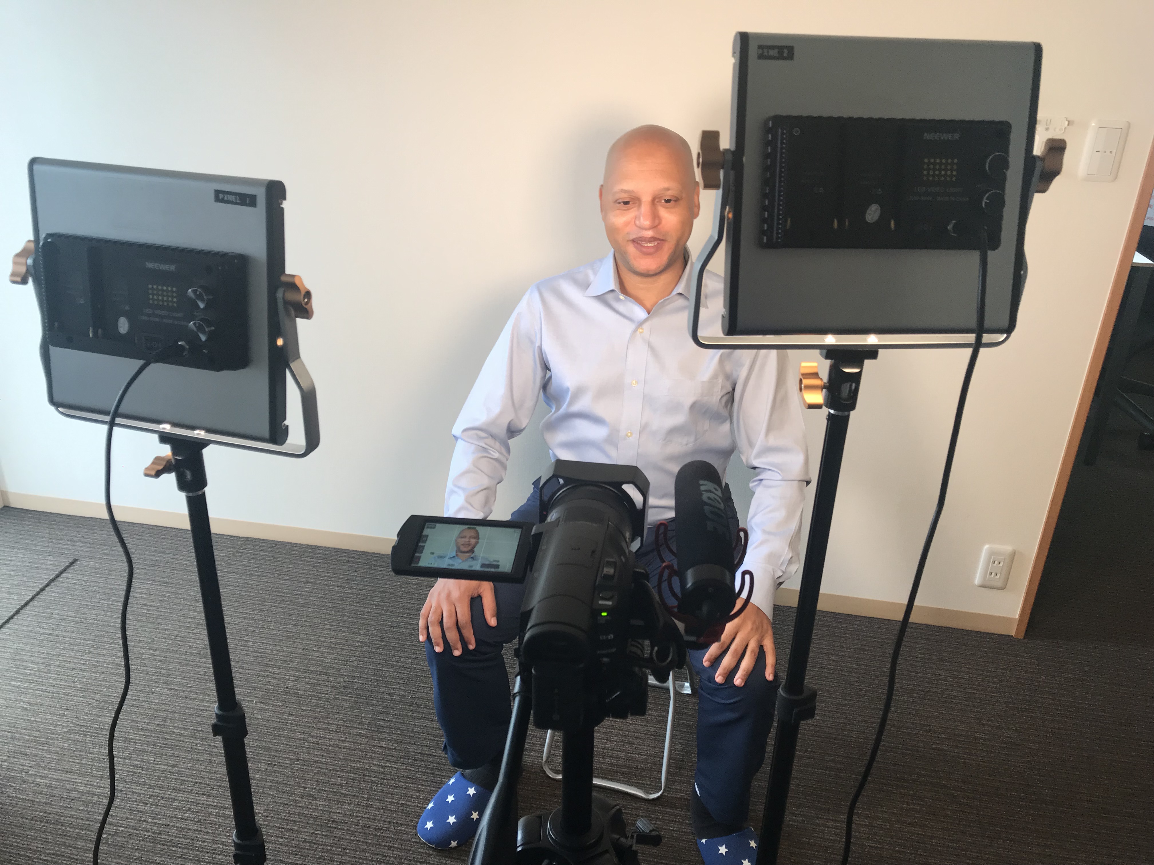 Interview production setup in Aoyama, Tokyo